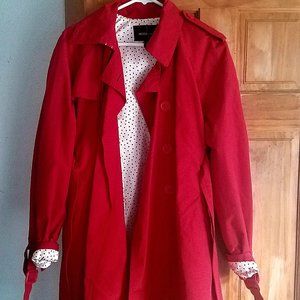 Bright Red Rain Jacket with Red Polka Dot Lining